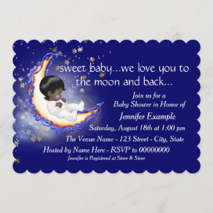 The Moon and Back Ethnic Baby Boy Shower Invitation