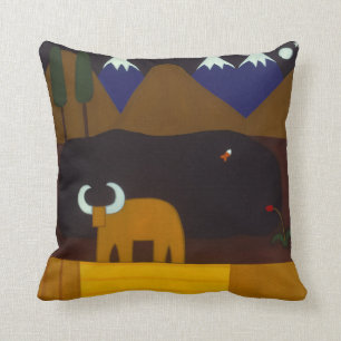 The Moon and the Bull in the Peruvian Mountains Cushion