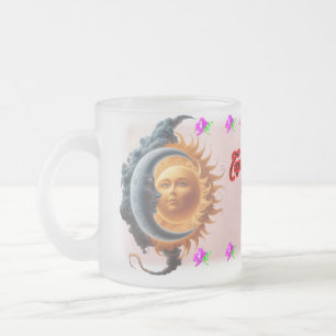 The Moon and the Sun in Love on a Frosted Glass Coffee Mug