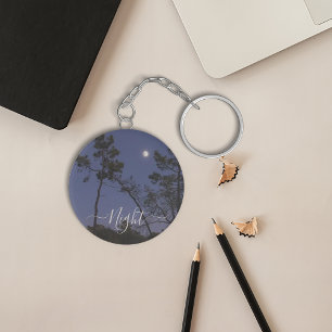 The moon at night in a forest  keychain
