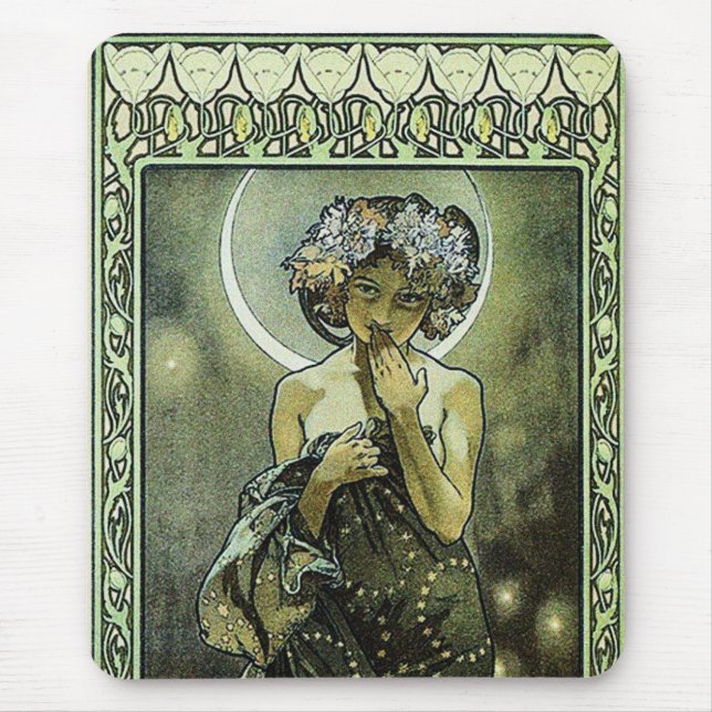 The Moon by Alphonse Mucha Mouse Mat (Front)
