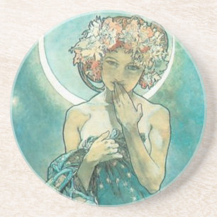 "The Moon" by Mucha, Green Sandstone Coaster