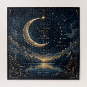 The Moon Guides Celestial Moon & Stars Art Sqr Jigsaw Puzzle