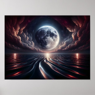 The Moon Reflecting over the Ocean  Poster
