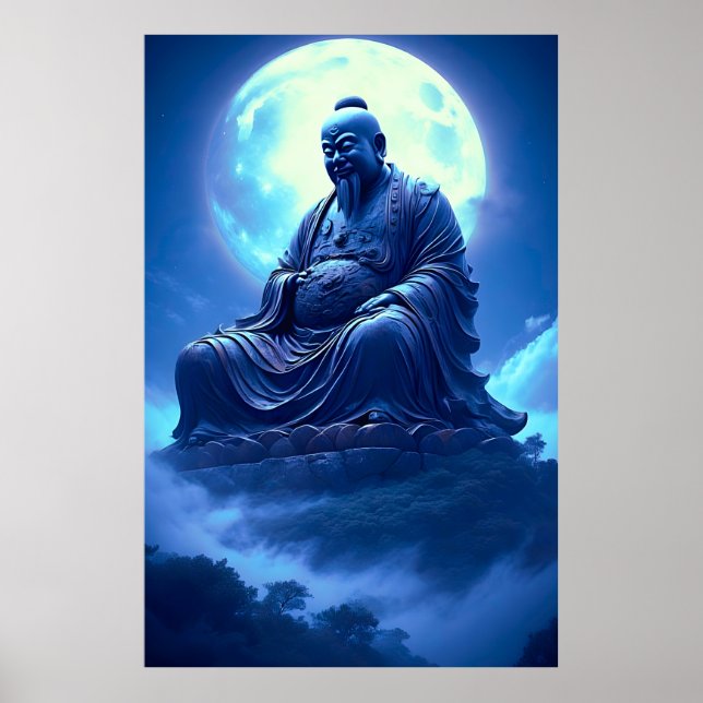 The Moon’s Blessing Over the Celestial Statue Poster (Front)