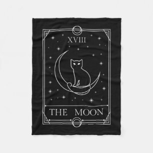 The Moon Tarot Card Black Cat Witchy Occult Magic Fleece Blanket