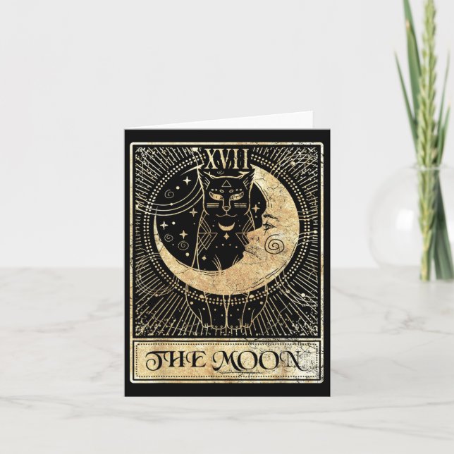 The Moon Tarot Card Crescent Cat Night Halloween C (Front)