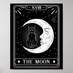 The Moon Tarot Card Crescent Moon And Cat Graphic Poster