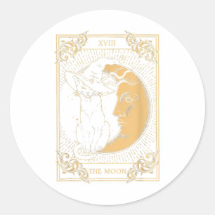 The Moon Tarot Xvii Inspired Black Cat Witch Hat H Classic Round Sticker