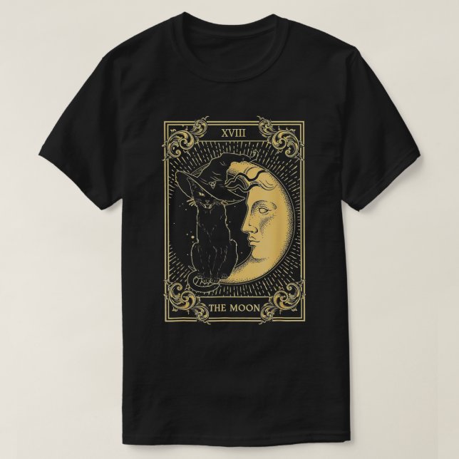 The Moon Tarot XVII Inspired Black Cat Witch Hat H T-Shirt (Design Front)