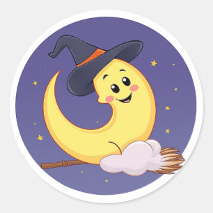 The moon wears witch hat classic round sticker