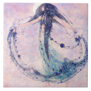 The Moonchild Retro Art Nouveau by Jessie M King Tile