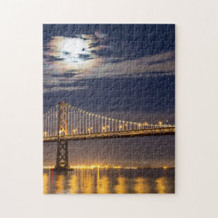 The moonrise tonight over the Bay Bridge Jigsaw Puzzle