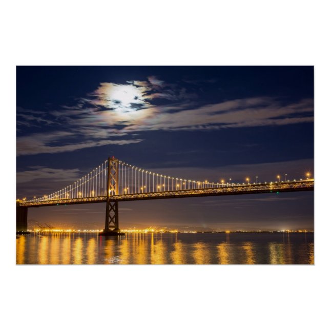 The moonrise tonight over the Bay Bridge Poster (Front)