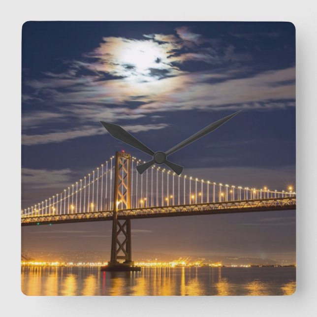 The moonrise tonight over the Bay Bridge Square Wall Clock (Front)