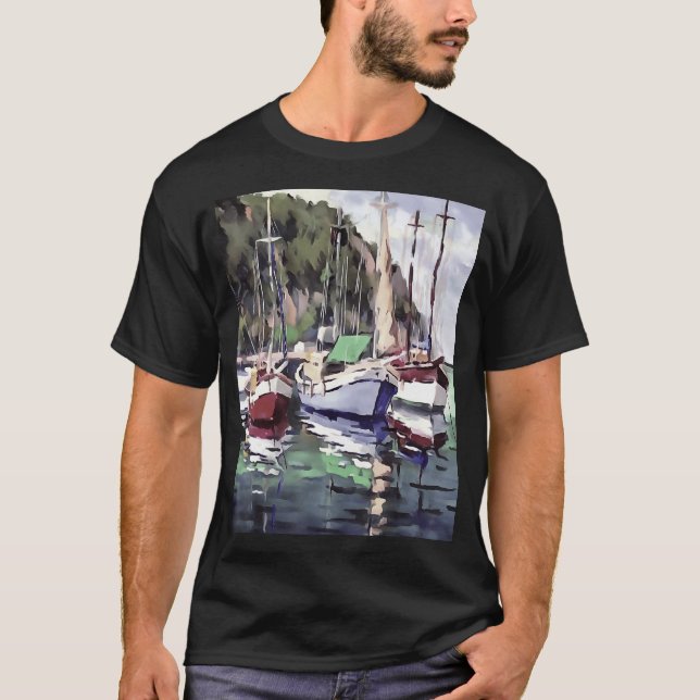 The Mooring Gulet Sailboat Acrylic Art T-Shirt (Front)
