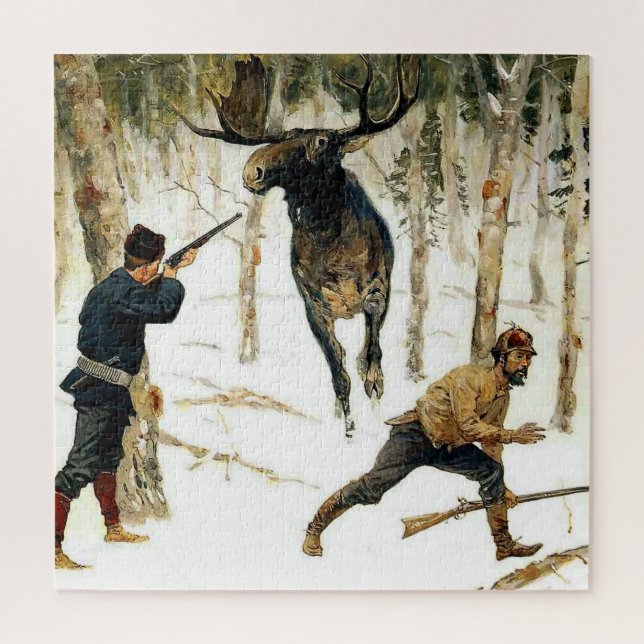 The Moose Hunt by Frederic Remington Jigsaw Puzzle (Vertical)