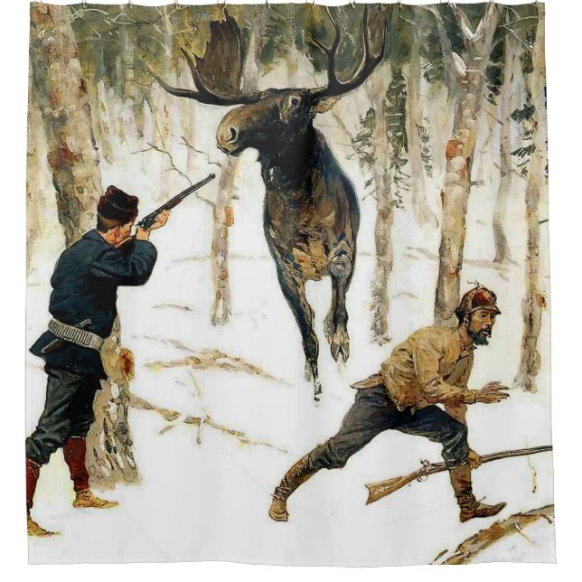 The Moose Hunt by Frederic Remington Shower Curtain (Front)