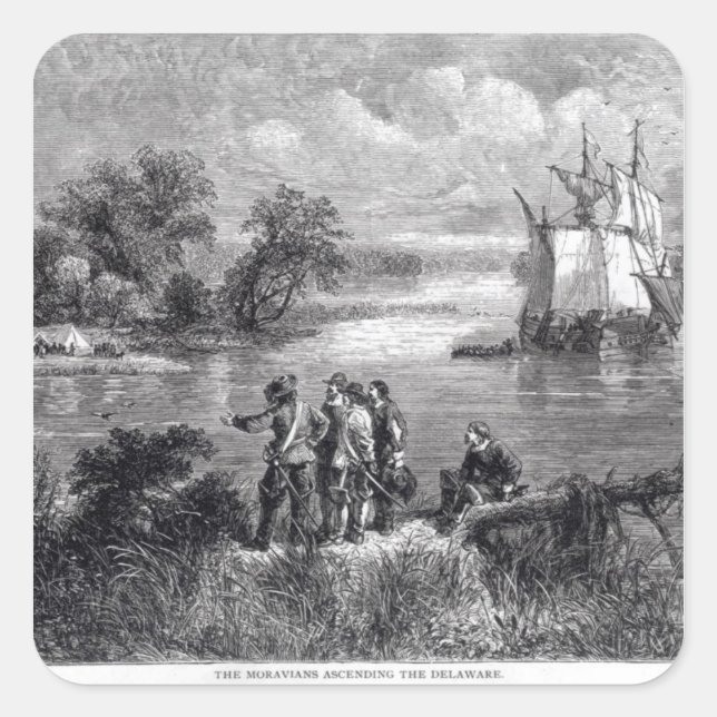 The Moravians Ascending the Delaware Square Sticker (Front)