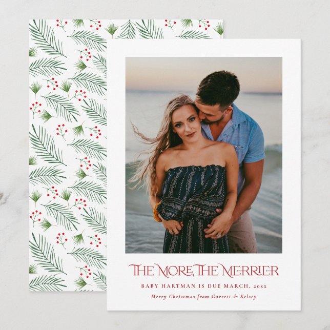 The More the Merrier Announce Pregnancy Photo    Holiday Card (Front/Back)
