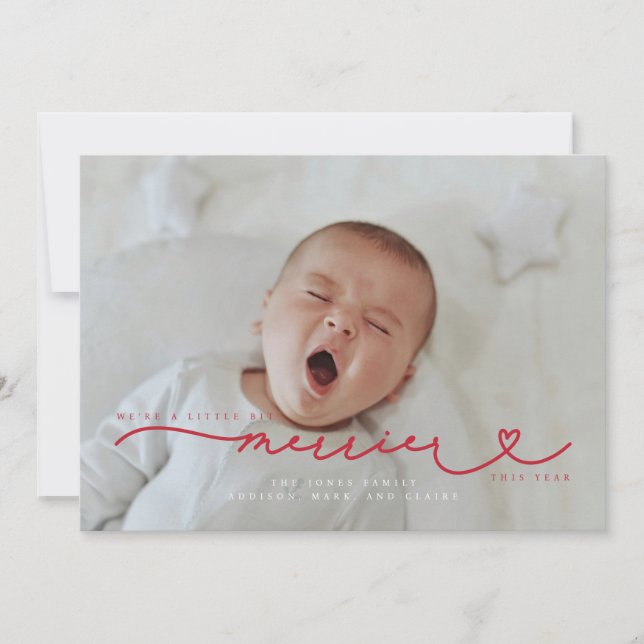 The More The Merrier Christmas Birth Photo Announc Invitation (Front)