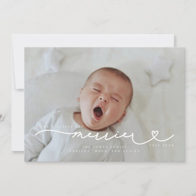 The More The Merrier Christmas Birth Photo Announc Invitation (Front)