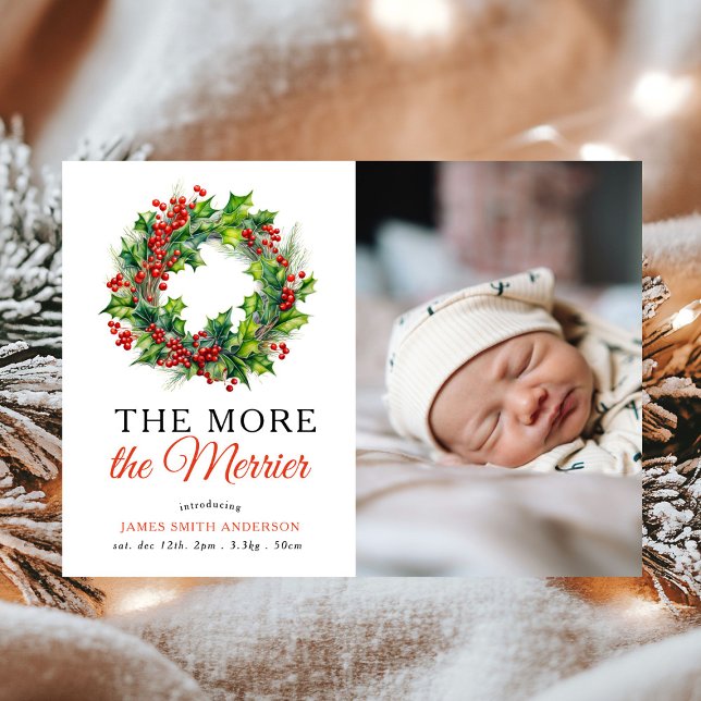 The More The Merrier Christmas Photo Baby Birth Announcement (Creator Uploaded)