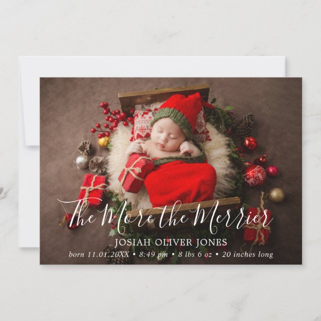 The More the Merrier Cute Photo Christmas Birth Announcement (Front)