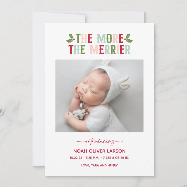 The More the Merrier Holiday Birth Announcement (Front)