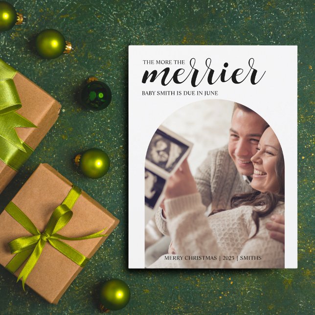 The More the Merrier Modern Christmas Pregnancy Holiday Postcard (The more the merrier postcard)