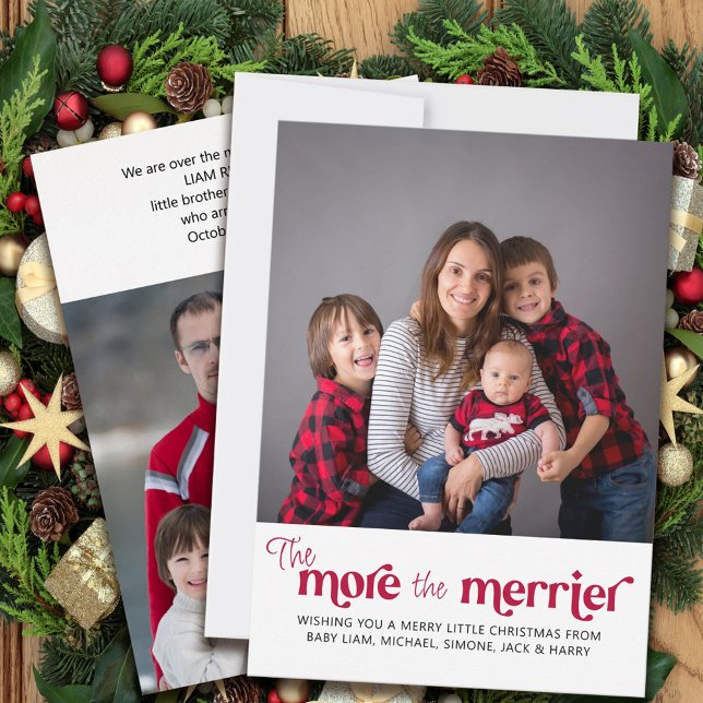 The More the Merrier New Baby 2 Photo  Holiday Card (Creator Uploaded)