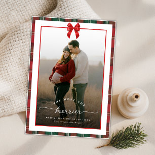 The More The Merrier Plaid Bow Christmas Pregnancy Holiday Card