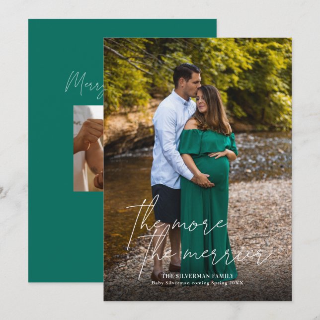 The More the Merrier Pregnancy Photo Holiday Card (Front/Back)