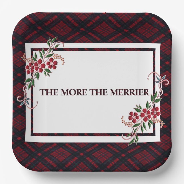 The More The Merrier Red Plaid Paper Plate (Front)