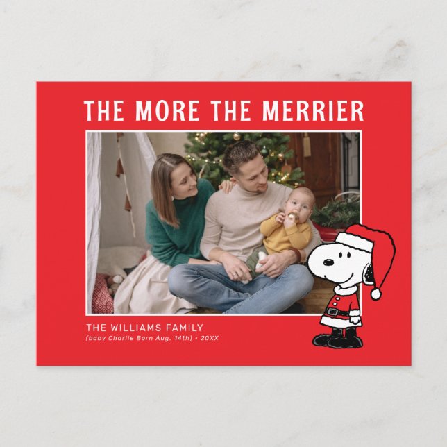 The More The Merrier | Snoopy Christmas New Baby Holiday Postcard (Front)