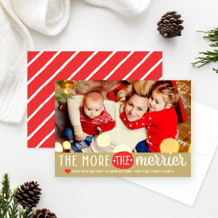 The More The Merrier Tan Red Christmas Photo Holiday Card