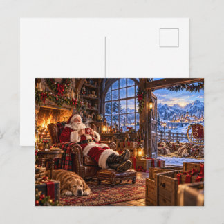 The Morning After Christmas Santa and Reindeer Holiday Postcard