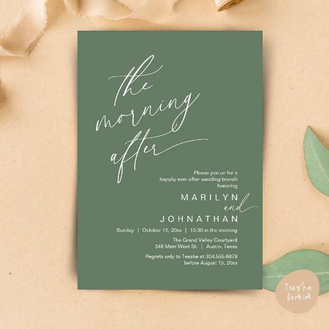 The Morning After, Happily Ever After Brunch Invitation (The Morning After, Happily Ever After Brunch Invitation Card PDF in Romantic Aesthetic Sage Green)