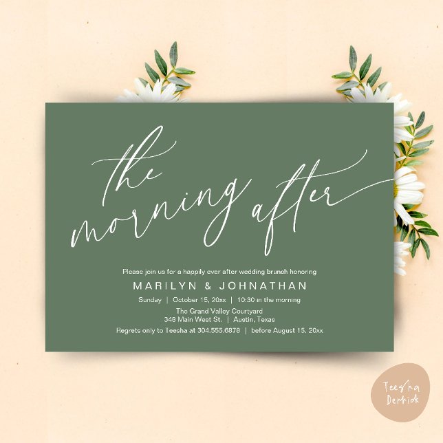 The Morning After, Happily Ever After Brunch Invitation (The Morning After, Happily Ever After Brunch Invitation Card PDF in Romantic Aesthetic Sage Green)