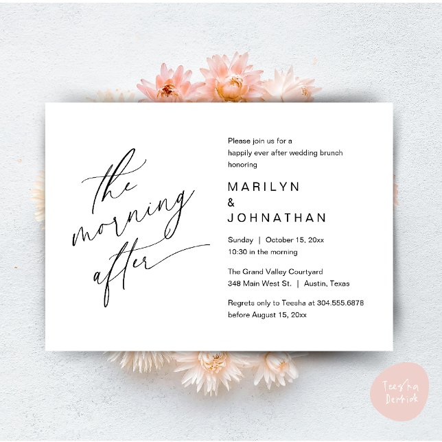 The Morning After, Happily Ever After Brunch Invitation (The Morning After, Happily Ever After Brunch Invites Card PDF Romantic Aesthetic Black White)
