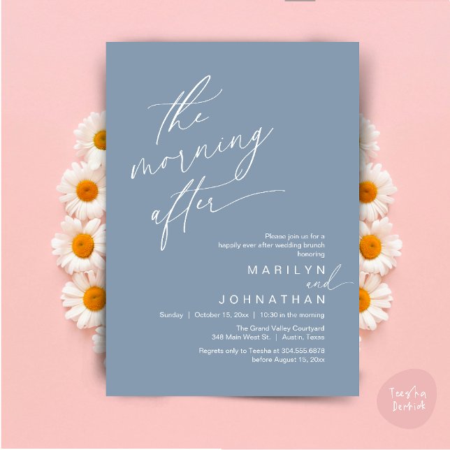 The Morning After, Happily Ever After Brunch Invitation (The Morning After, Happily Ever After Brunch Invitation Card PDF in Romantic Aesthetic Dusty Blue)