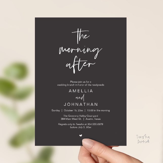 The morning after, Modern Post Wedding Brunch Invitation (The morning after, Modern Post Wedding Brunch celebration  Invitation card in charcoal grey)
