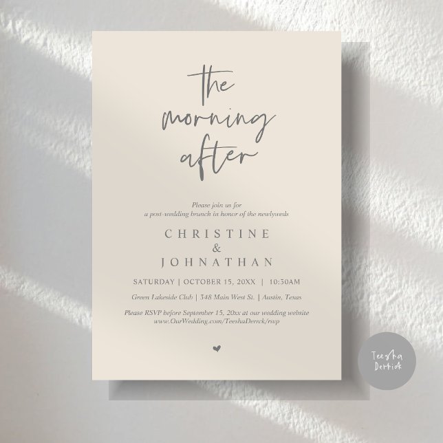 The Morning After, Modern Post Wedding Brunch Invitation (The Morning After, Modern Post wedding brunch invitation card, PDF, in Dark Grey and Cream)