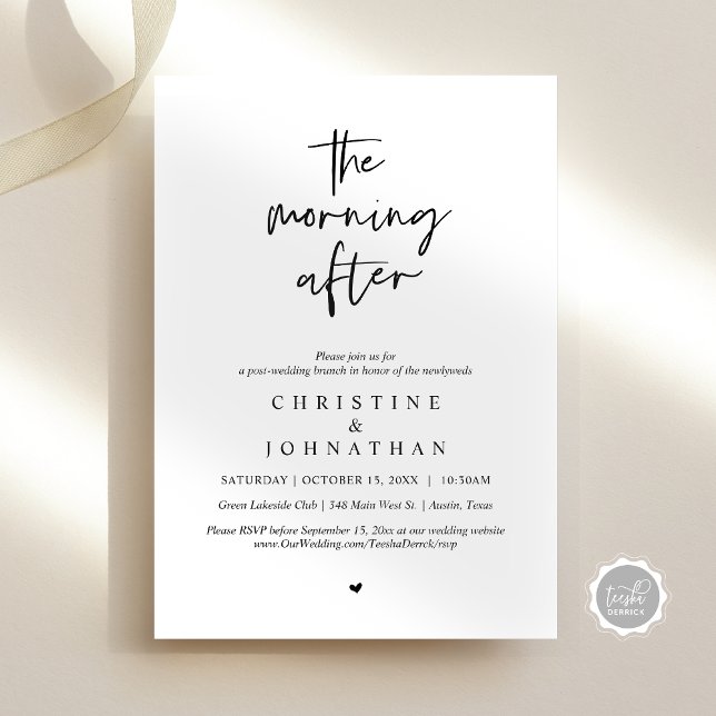The Morning After, Modern Post Wedding Brunch Invitation (The Morning After, Modern Post wedding brunch invitation card, PDF, in Black and White)