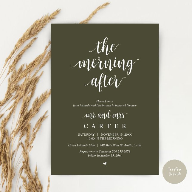 The Morning After, Post wedding Brunch Celebration Invitation (The Morning After, Modern Post Wedding Brunch Celebration Invitation Card, PDF, in Olive Green)