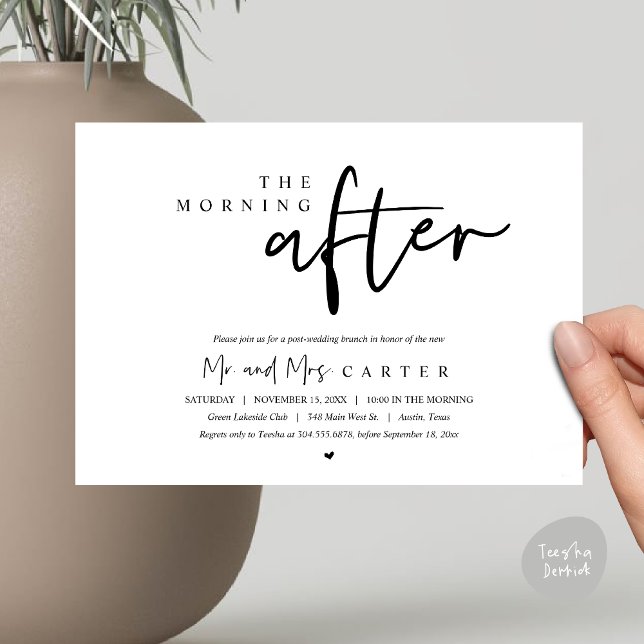 The morning after, post wedding brunch celebration invitation (The Morning After, Wedding Brunch Invitation Card, PDF, Modern Minimalist Casual Black White)