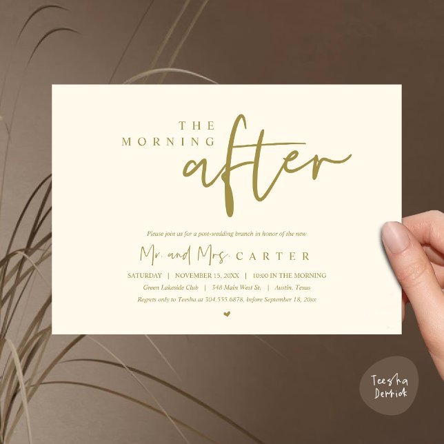 The morning after, post wedding brunch celebration invitation (The Morning After, Post Wedding Brunch Invitation Card PDF Beautiful Summer Yellow Gold)