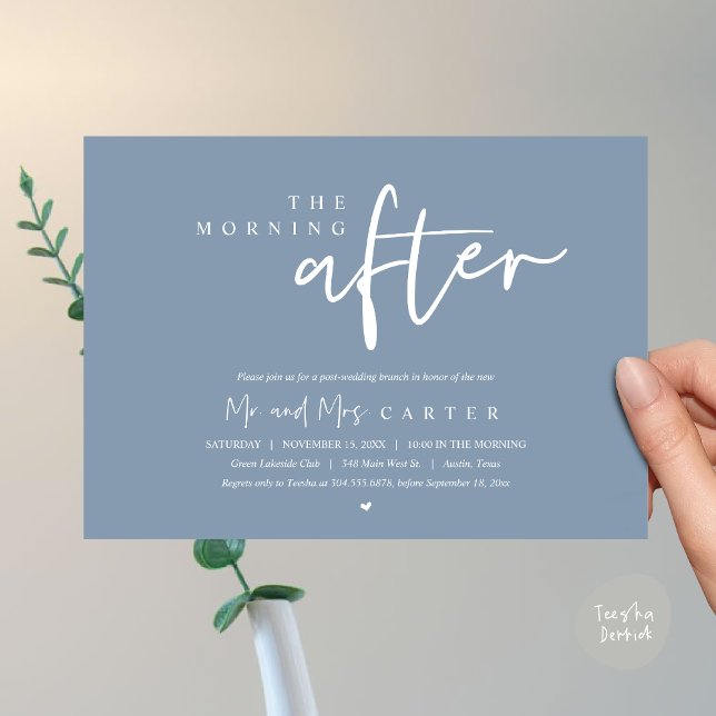 The morning after, post wedding brunch celebration invitation (The Morning After, Post Wedding Brunch Invitation Card PDF Beautiful Summer Dusty Blue)