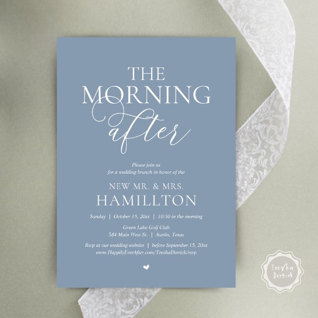 The Morning After, Post wedding Brunch Celebration Invitation (The Morning After, Modern Post wedding Brunch Lunch Celebration Invitation Card, PDF, Dusty Blue)