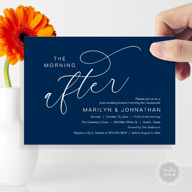 The Morning After, Post Wedding Brunch Thank You Invitation (The Morning After, Post Wedding Brunch Appreciate Thank You Invitation Card PDF Navy Blue)